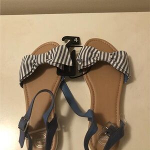 Striped Bow Sandals with Blue Straps